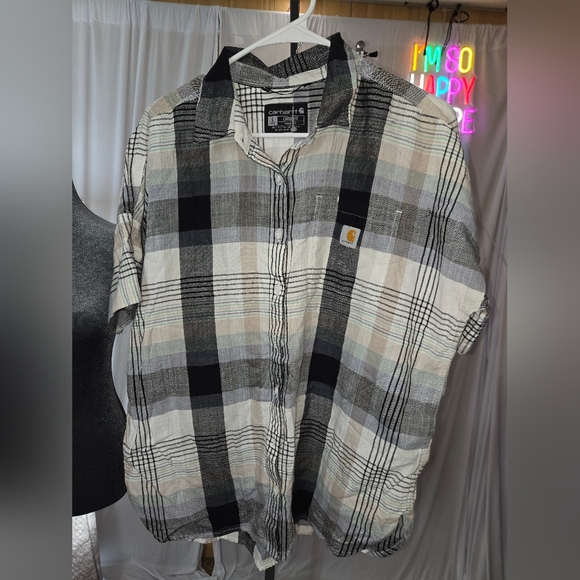 Carhartt Women's Plaid Short Sleeve Shirt - Black and White, Lg 10-12 - Picture 5 of 6